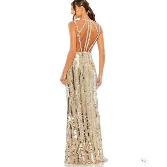 NWT Mac Duggal 93981 HALTER NECK  Mirror EMBELLISHED DETAILED BACK GOWN Dress Nu - Picture 7 of 16